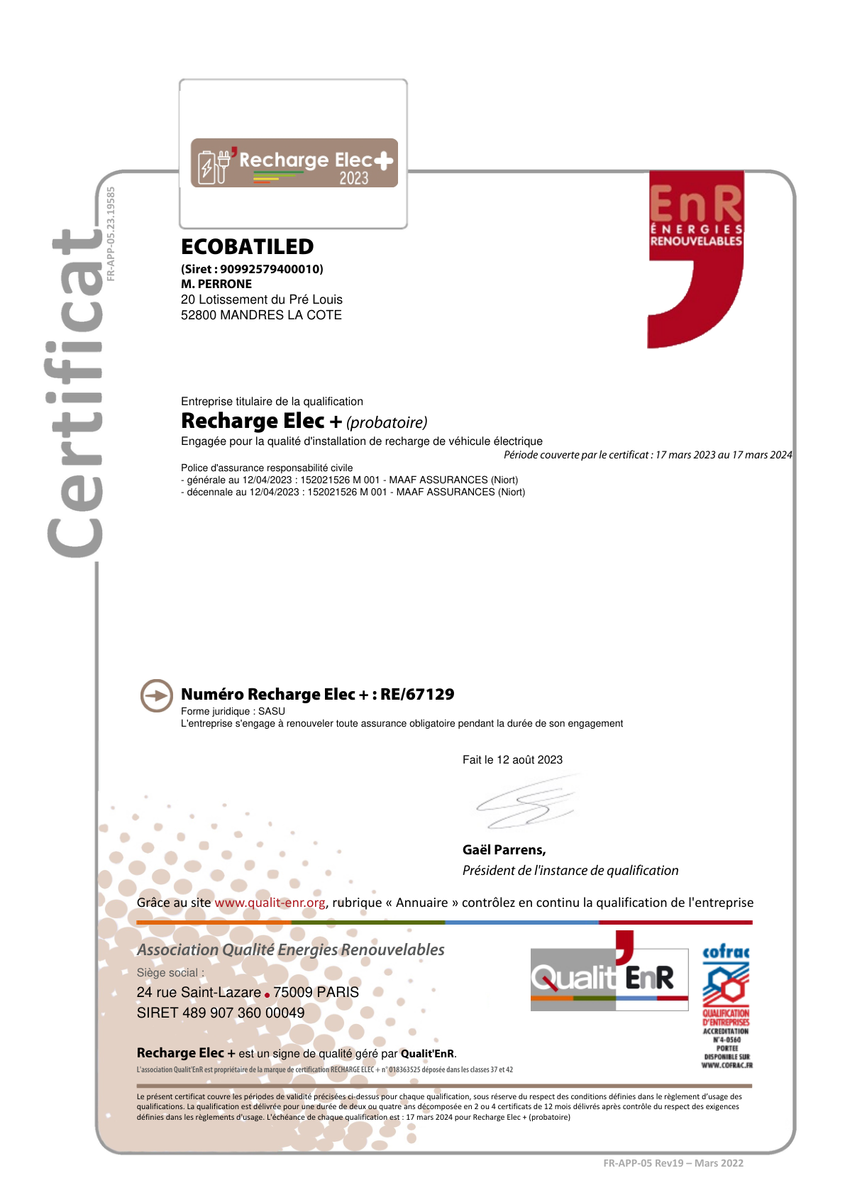 Attestation IRVE Recharge Elec + (2023-2024)